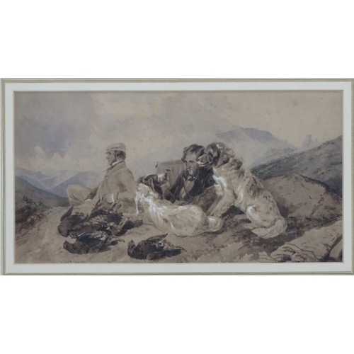 200A - RICHARD ANDSELL (1815-1885), Scottish grisaille watercolours and gouache, a pair, Shooter with Ghill... 