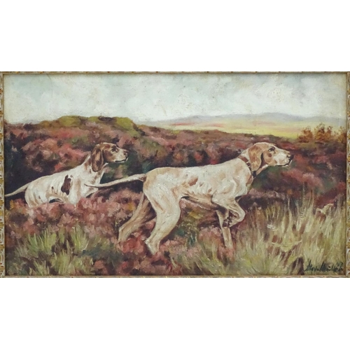 210 - Gun Dogs: Alex Meubler ? (19)47 Continental School,  Oil on Canvas, A pair of short- haired Pointer ... 