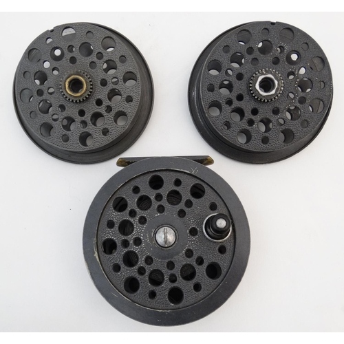 214 - Salmon fishing : A Shakesphere Super Condex 4 1/8'' salmon fly reel together with 2 spare spools.