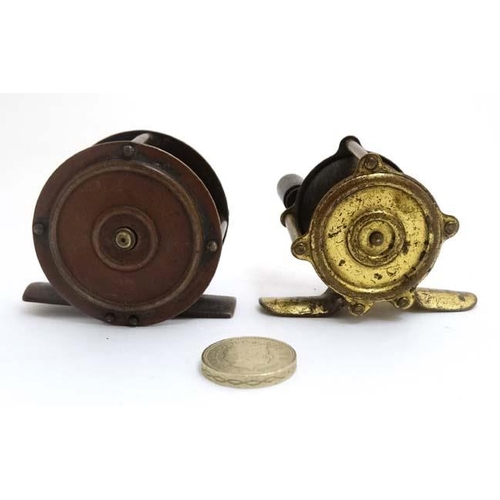 226 - Fishing : Two old brass brook reels , 1 1/2'' & 2'' centre pin fishing reels.