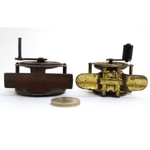 226 - Fishing : Two old brass brook reels , 1 1/2'' & 2'' centre pin fishing reels.