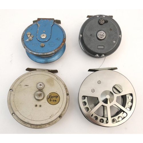 238 - A collection of four centre pin reels, comprising: Scout 80 with converting fixed spool mechanism, M... 