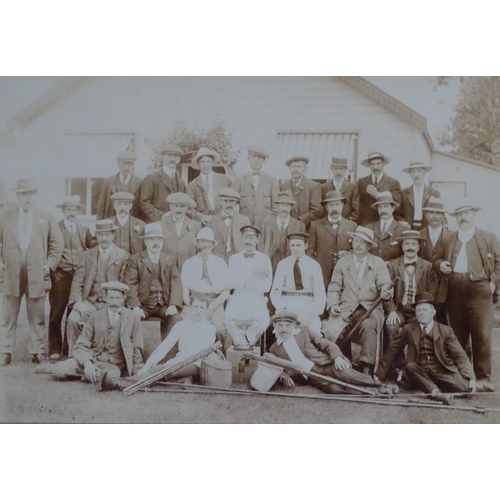 242 - Fishing : an Edwardian Sepia photograph of a fishing club having 29 members, photograph 8 x 11 3/4''