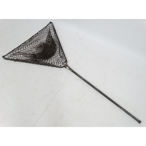 244 - Fishing: An unmarked brass and aluminium folding landing net with clip attachment