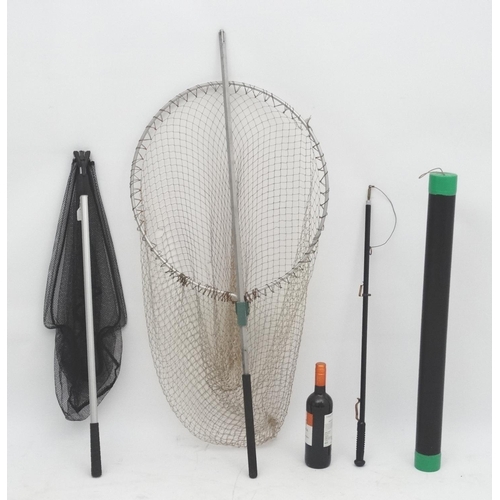 247 - Salmon Fishing: A circular landing net, telescopic sea trout and trout etc, landing net and a cased ... 