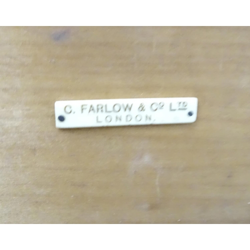 250 - Fly -Fishing : ' C Farlow & Co Ltd , London ' an old stained pine rod box  with leather straps, name... 