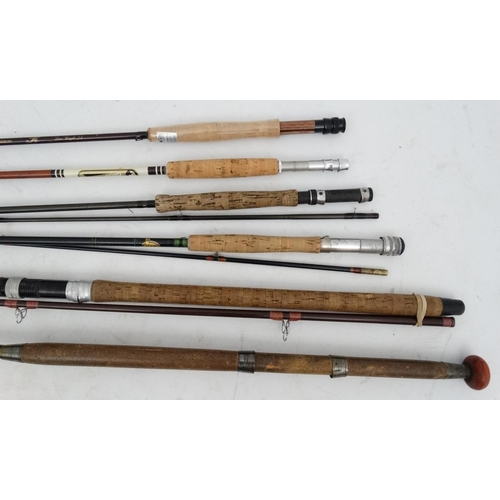 251 - Fishing: a Regent Carbon 9 1/2' 2 piece 7-8 cloth cased single hand fly rod, Betts 8 ' fibreglass 2 ... 