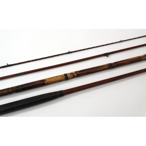 265 - Fishing :A traditional, possibly Victorian , 10' 6'' , 3 piece (with spare end) split Greenheart sal... 