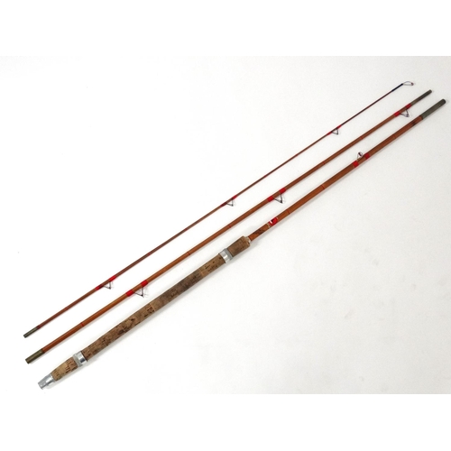 271 - Fishing : A traditional Mordex Popular  11'' , 3 piece split cane bound rod and associated cloth cas... 