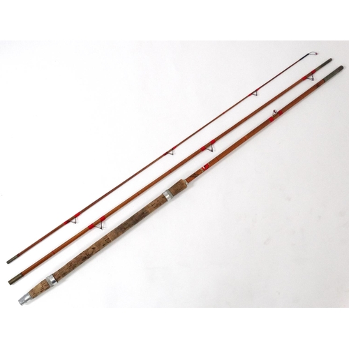 271 - Fishing : A traditional Mordex Popular  11'' , 3 piece split cane bound rod and associated cloth cas... 