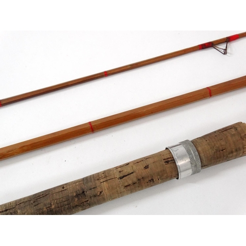 271 - Fishing : A traditional Mordex Popular  11'' , 3 piece split cane bound rod and associated cloth cas... 