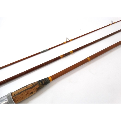 272 - Fishing :A traditional ( Possibly Rudge)11' 6'' , 3 piece cane and split cane bound rod and an assoc... 