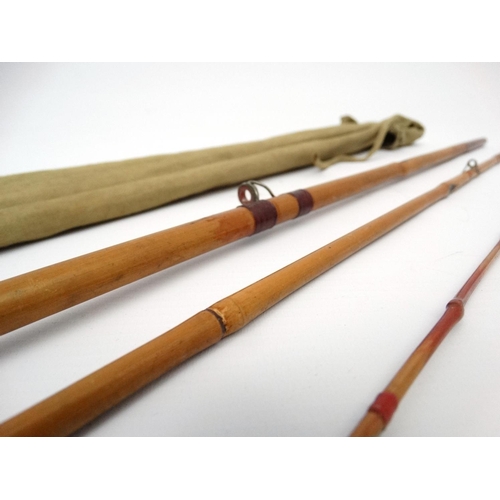 286 - Antique Trout Fly Fishing : A 19 th C 3 pce 8' 6'' cane trout fly rod with red painted shaped wooden... 