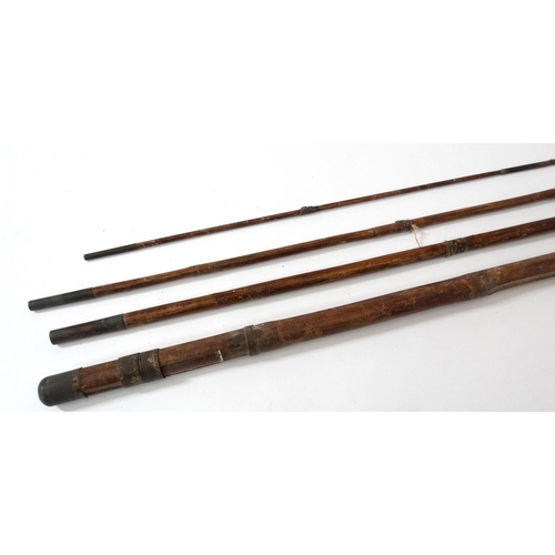 288 - Fishing : A traditional ( possibly Victorian )  11' 10'' , 4 socket end (piece)  bamboo and brass ca... 