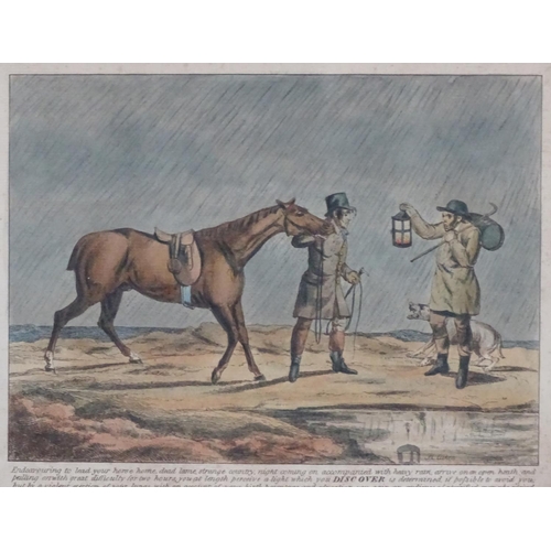 291 - Hunting: After H Alken 1817, Hand coloured engravings x 4 on Whatman like paper, 'Discover ',(the do... 