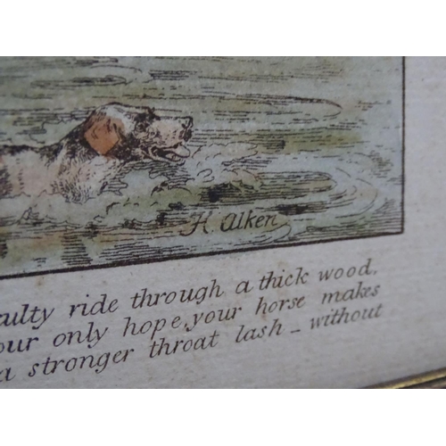 291 - Hunting: After H Alken 1817, Hand coloured engravings x 4 on Whatman like paper, 'Discover ',(the do... 