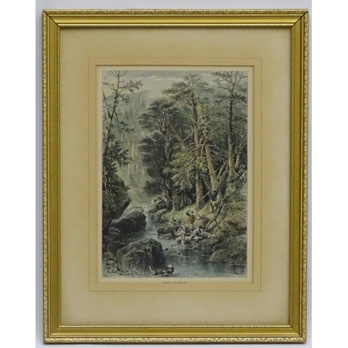 294 - Otter Hunting : After PS Kelton XIX Hand coloured etching 'Near Braemar ' catching an otter with dog... 