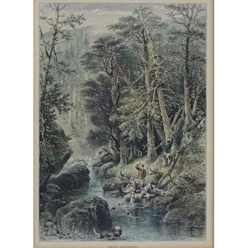 294 - Otter Hunting : After PS Kelton XIX Hand coloured etching 'Near Braemar ' catching an otter with dog... 