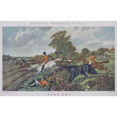 298 - Hunting: Herring's Fox-Hunting Scenes,  J Harris after J F Herring,  Reproduction coloured prints, '... 