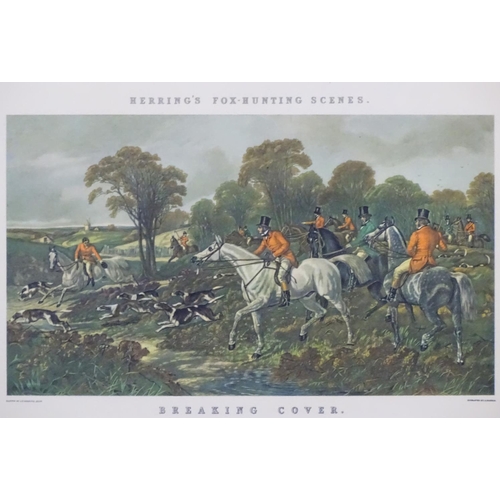 298 - Hunting: Herring's Fox-Hunting Scenes,  J Harris after J F Herring,  Reproduction coloured prints, '... 