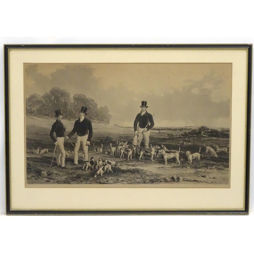 306 - Beagle Hunting: J Harris after H Hall early XX, Monochrome engraving, 'Meet of Hounds at Marks Hall,... 