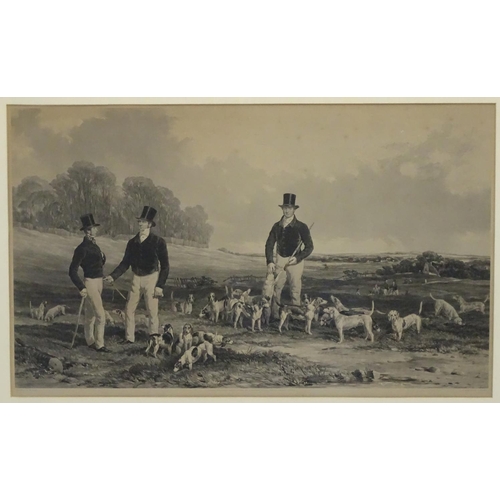 306 - Beagle Hunting: J Harris after H Hall early XX, Monochrome engraving, 'Meet of Hounds at Marks Hall,... 