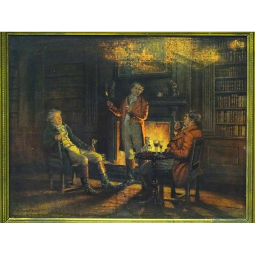 309 - After F M Bennett, Coloured print, Huntsman smoking and drinking by the fire,    Bears facsimile sig... 