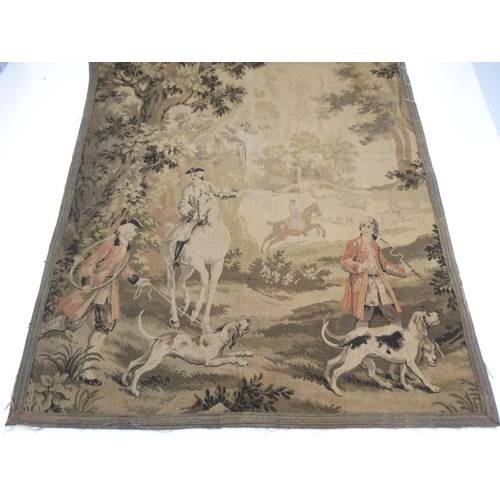 321 - Hunting: A 20thC tapestry decorated with hunting scene in a 19thC French style, together with a tape... 