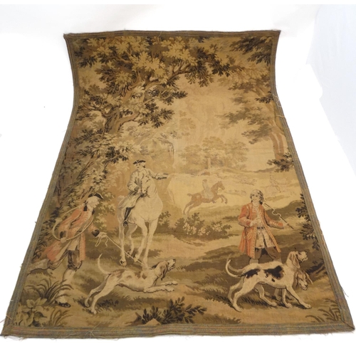 321 - Hunting: A 20thC tapestry decorated with hunting scene in a 19thC French style, together with a tape... 