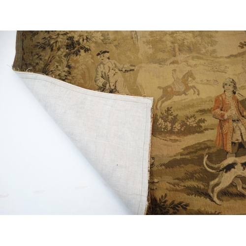 321 - Hunting: A 20thC tapestry decorated with hunting scene in a 19thC French style, together with a tape... 