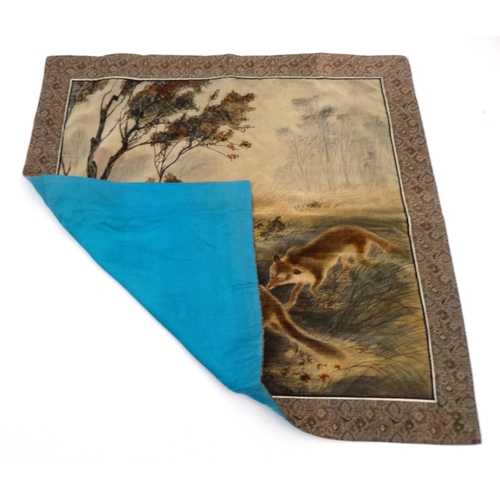 321 - Hunting: A 20thC tapestry decorated with hunting scene in a 19thC French style, together with a tape... 