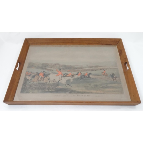 324 - Equestrian / Hunting: A large tray the surface of which formed from a copy of the 19thC engraving pu... 