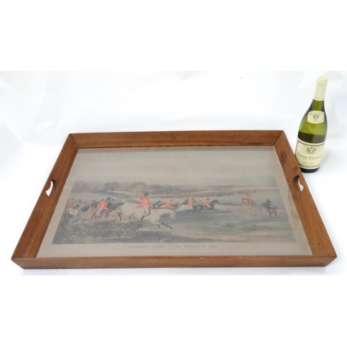 324 - Equestrian / Hunting: A large tray the surface of which formed from a copy of the 19thC engraving pu... 