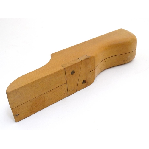 325 - Equestrian: A mid / late 20thC wooden campaign style folding boot jack / pull, 12'' long.