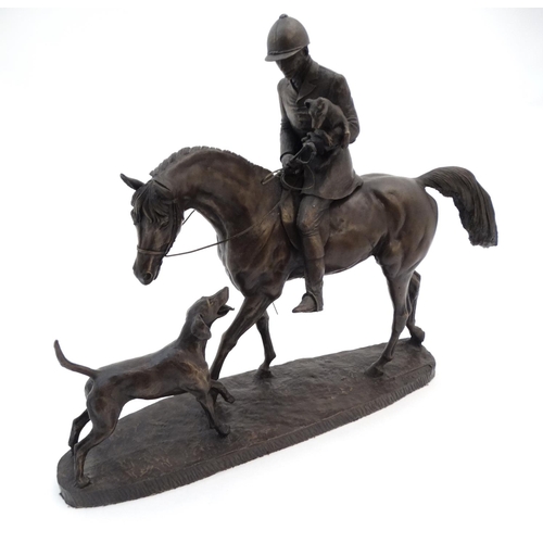 326 - Cotswold Studio Art ; A bronzed resin model of huntsman and hound entitled ' Hitching & Ride' CSA039... 