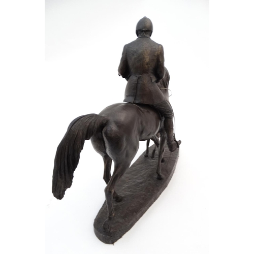 326 - Cotswold Studio Art ; A bronzed resin model of huntsman and hound entitled ' Hitching & Ride' CSA039... 