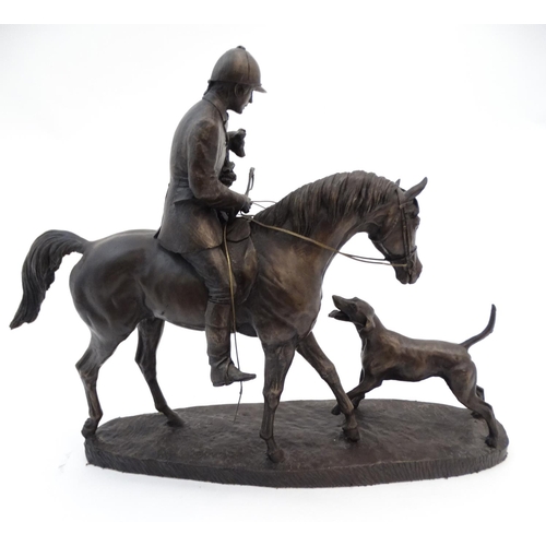 326 - Cotswold Studio Art ; A bronzed resin model of huntsman and hound entitled ' Hitching & Ride' CSA039... 