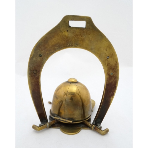 328 - Riding  / Hunting Interest : A late 19thC / early 20thC  Novelty brass Standish / inkwell  the back ... 