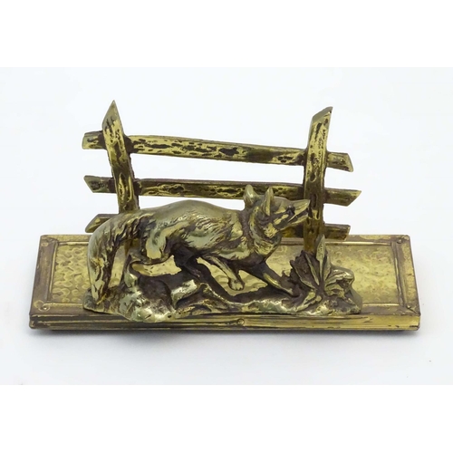 328A - A novelty letter rack with brass fox and fence decoration. 8'' wide