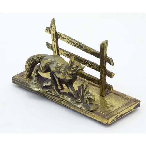 328A - A novelty letter rack with brass fox and fence decoration. 8'' wide