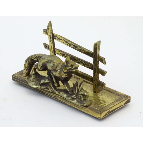 328A - A novelty letter rack with brass fox and fence decoration. 8'' wide