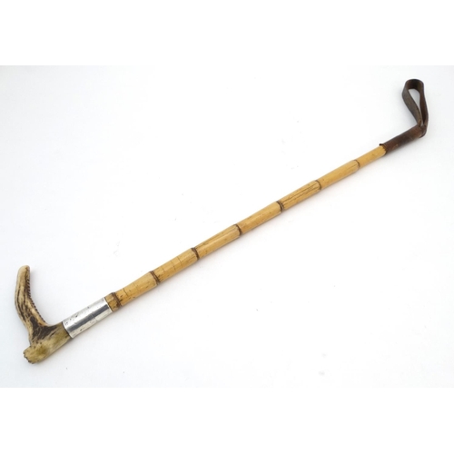 335 - Riding / Hunting : A Victorian antler handled riding crop, hallmarked  London 1895 maker JHW 30'' lo... 