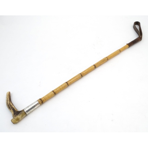 335 - Riding / Hunting : A Victorian antler handled riding crop, hallmarked  London 1895 maker JHW 30'' lo... 