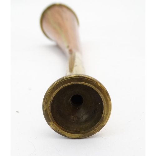 340 - Hunting : A long copper and brass hunting / coaching horn  34 1/2'' long, together with a short copp... 