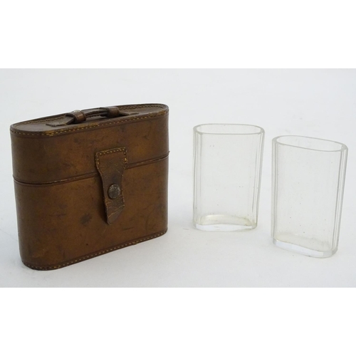 342 - Field Sports : A pair of  late 19thC / early 20thC glass beakers contained within a brown leather ca... 