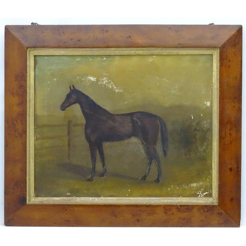 350 - Horse: 19thC Equine School, Oil on canvas, c1845,  Portrait of a favourite Bay horse in a country vi... 