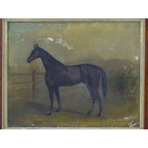 350 - Horse: 19thC Equine School, Oil on canvas, c1845,  Portrait of a favourite Bay horse in a country vi... 