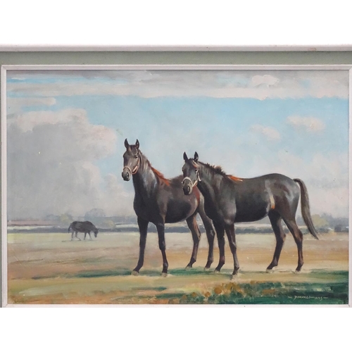 351 - Horse: Derek Williams XX Equine School, Oil on board, Portrait of two brood mares, Signed lower righ... 