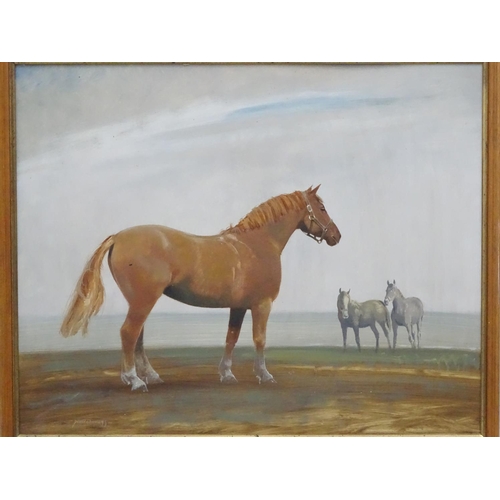 352 - Horse: Derek Williams XX Equine School, Oil on board, Portrait of heavy hunter Chestnut horse, Signe... 