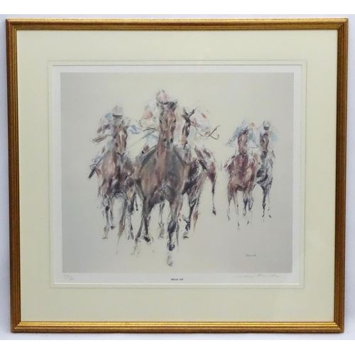 354 - Horse Racing : Jonathon Thurrell ? XX, Signed limited edition coloured print 310/ 325, 'Head On ' jo... 